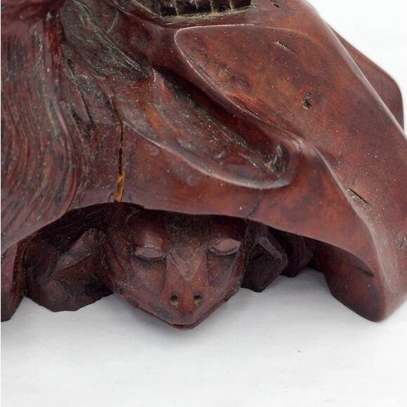 Vintage Asian Chinese Fisherman Hand Carved Wooden Sculpture Sage Elder Fish 12" - Picture 13 of 16